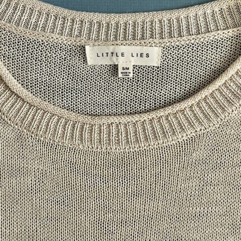 Little Lies Side Slit Cream Crewneck Knit Pullover Sweater - Picture 5 of 6